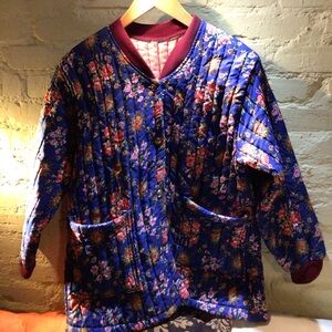 SALE Vintage Boho Floral Quilted Women's Jacket - Blue and Pink